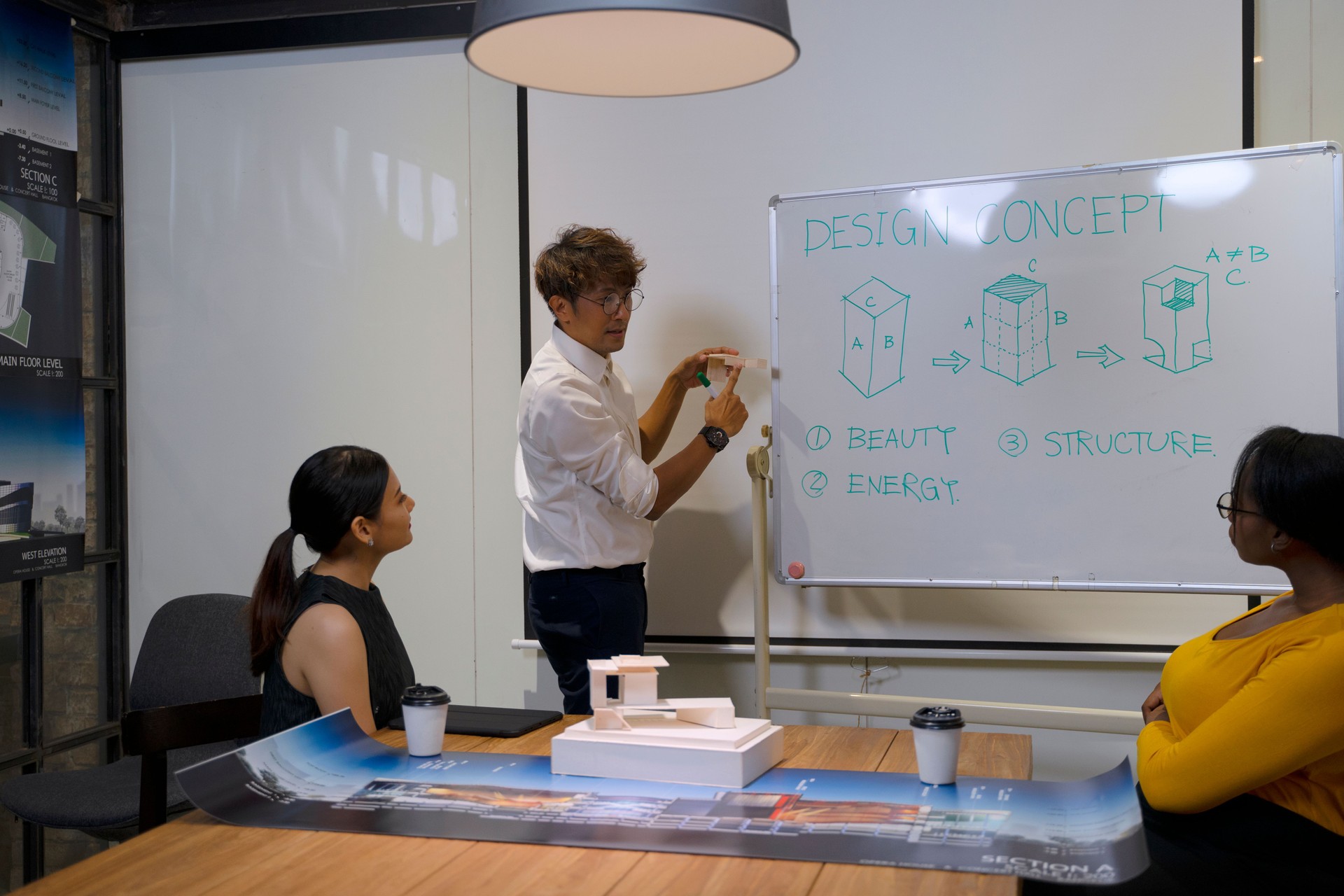 Un groupe d’employés se réunit sur l’architecture.